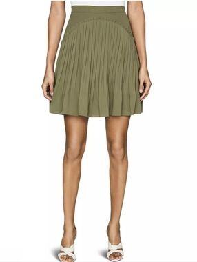 REISS Orelle Pintuck Panel Mini Skirt Olive Pleated Size 8